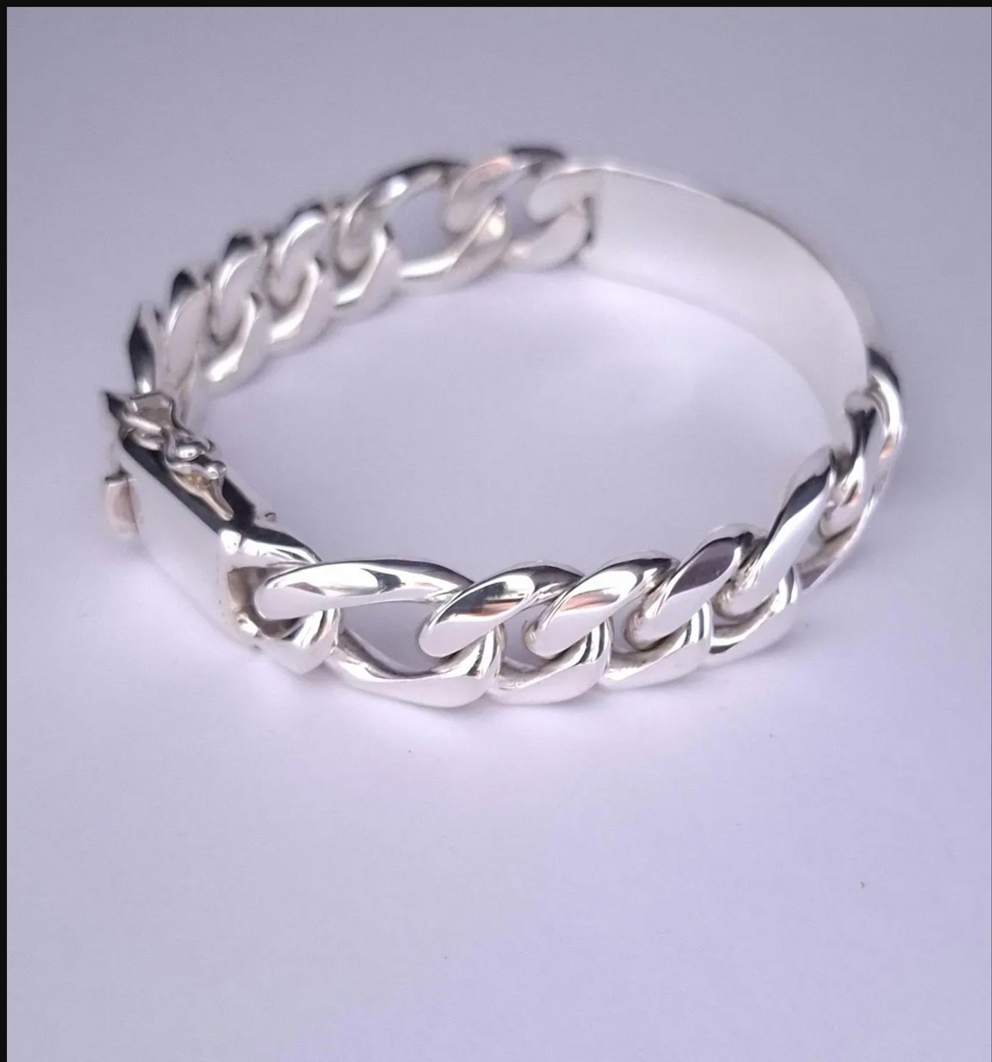 Heavy 925 Sterling Silver Figaro Link Chain ID Bracelet