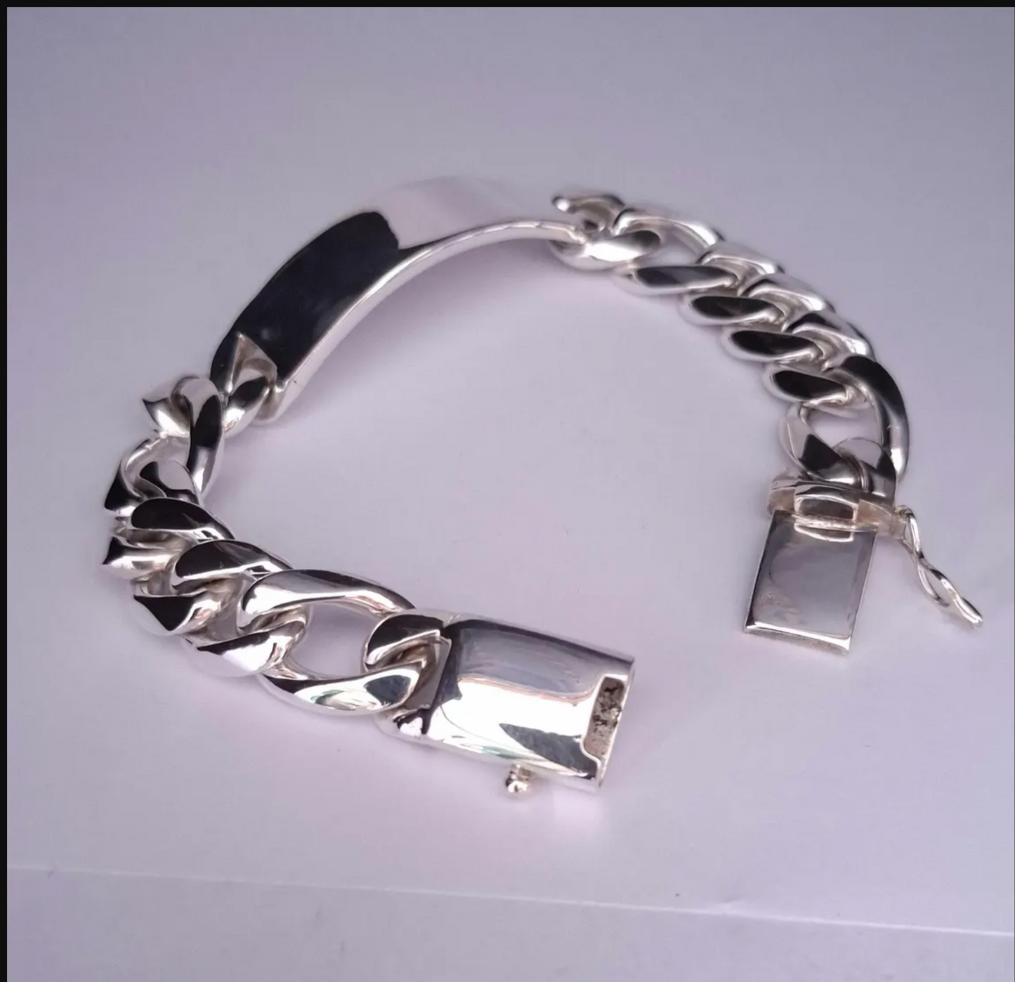 Heavy 925 Sterling Silver Figaro Link Chain ID Bracelet