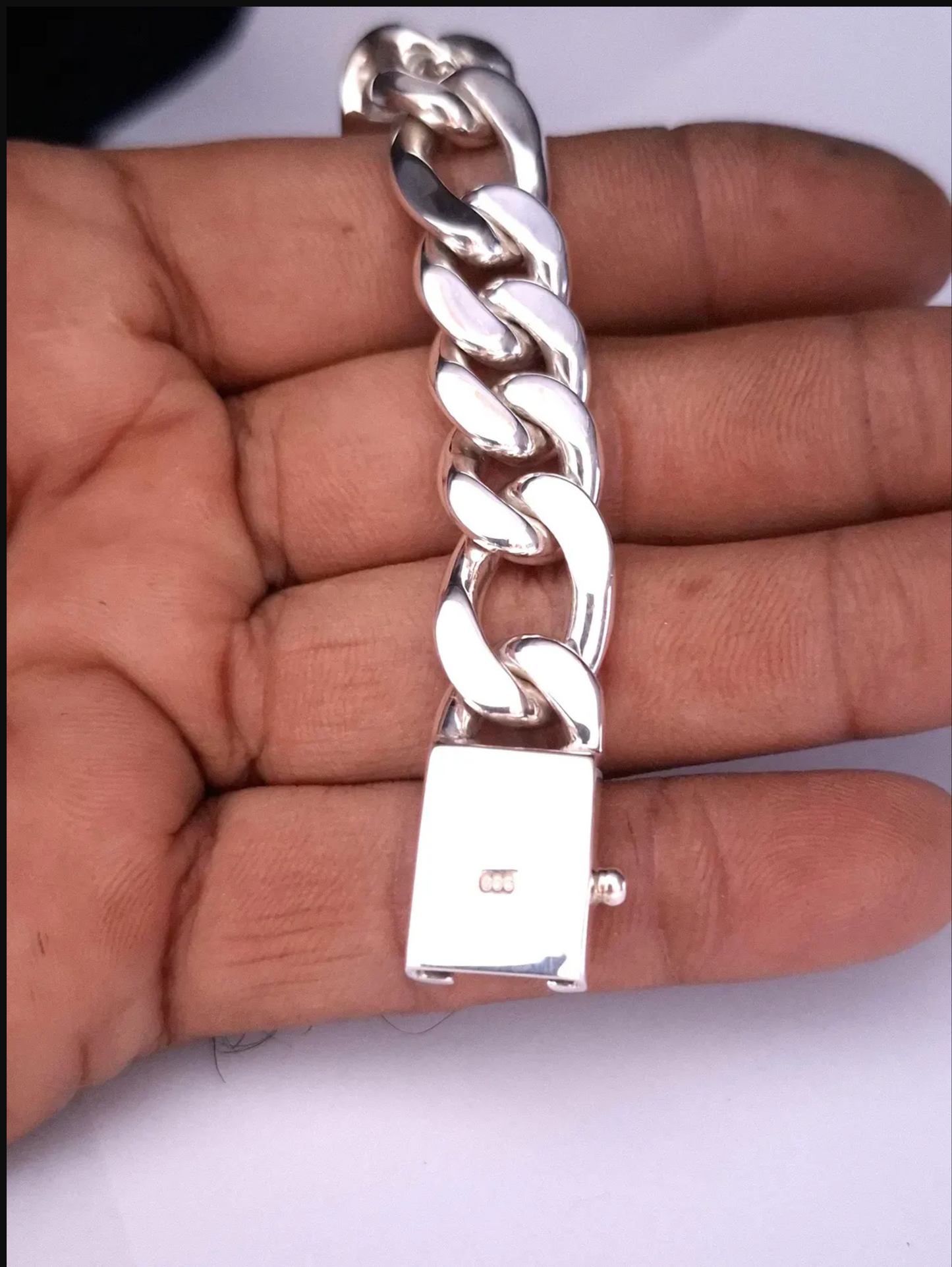 Heavy 925 Sterling Silver Figaro Link Chain ID Bracelet