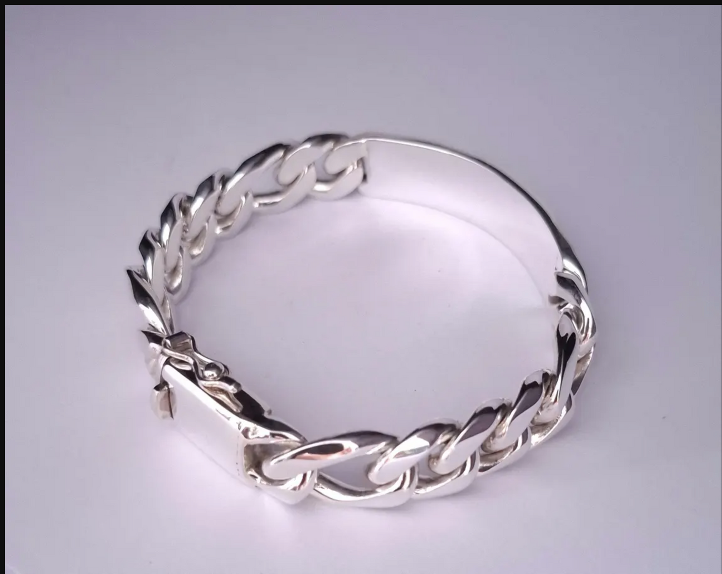 Heavy 925 Sterling Silver Figaro Link Chain ID Bracelet