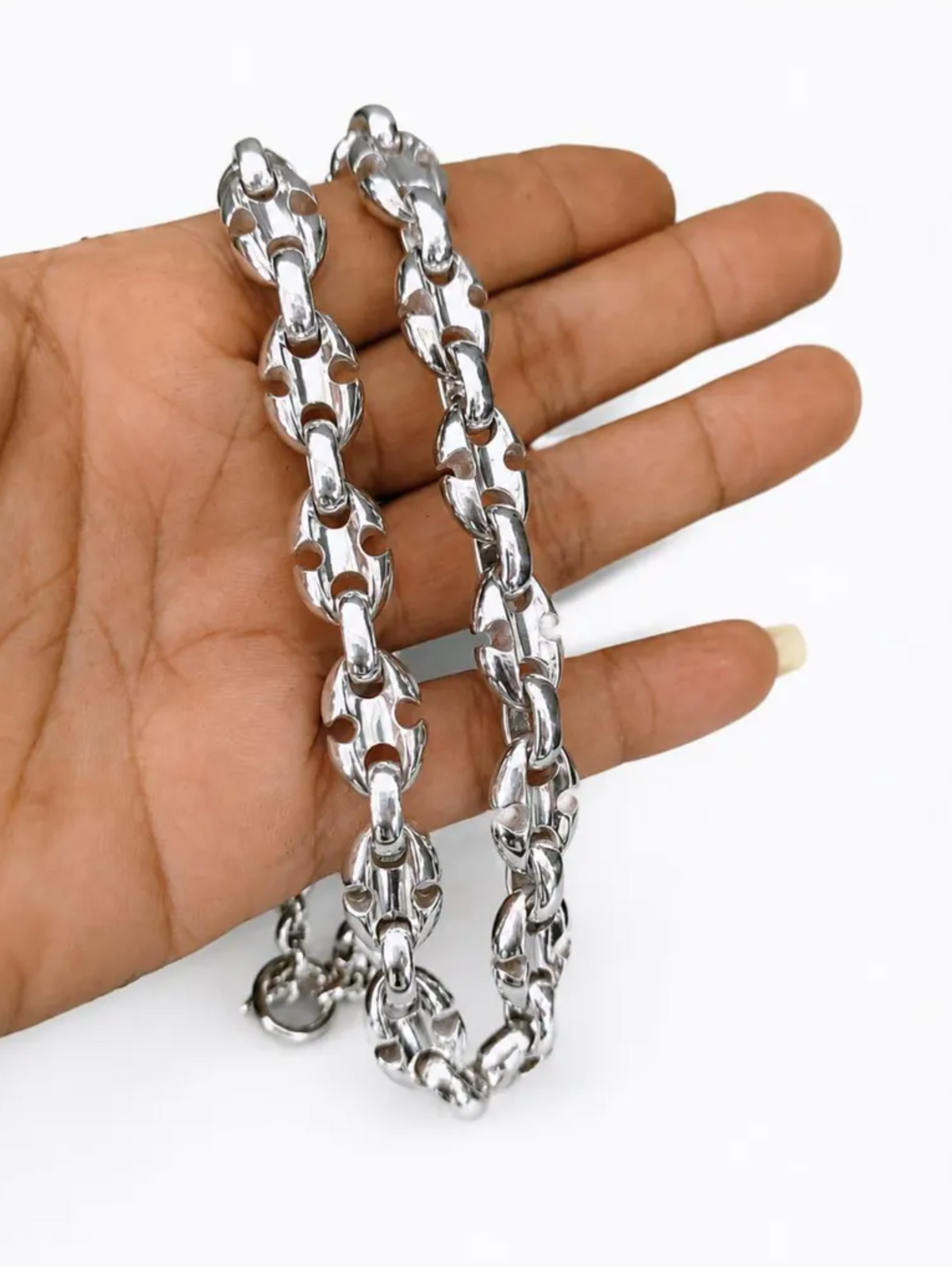 Bold 13mm Silver Anchor Mariner Necklace, Men's Chunky Link Chain