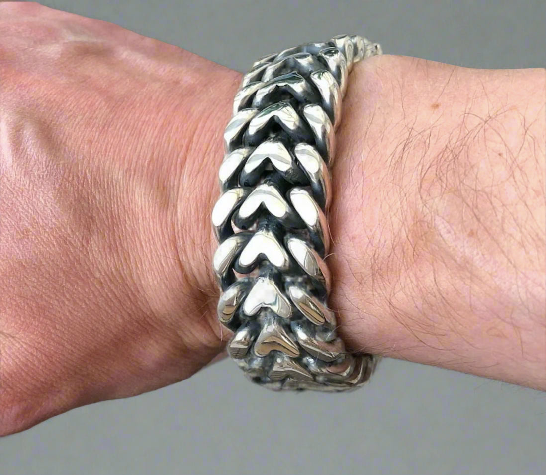 Chunky Silver Bracelet, Men's Bracelet, Double Stream Bracelet, Sterling Silver Jewelry