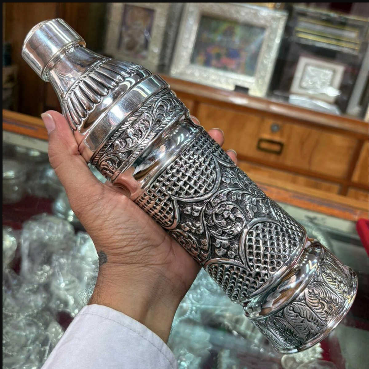 925 Sterling Silver Water Bottle - Ayurvedic Wellness Gift 800ML