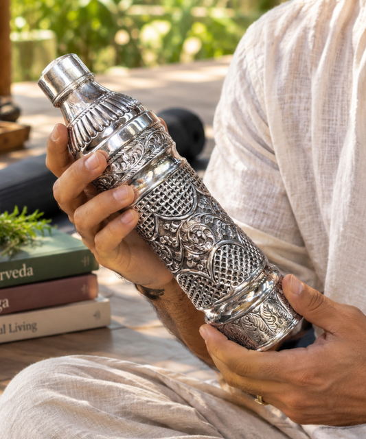 925 Sterling Silver Water Bottle - Ayurvedic Wellness Gift 800ML