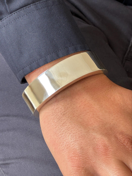 Men's Biker Super Heavy 5+ oz Silver & Wide Cuff Bangle