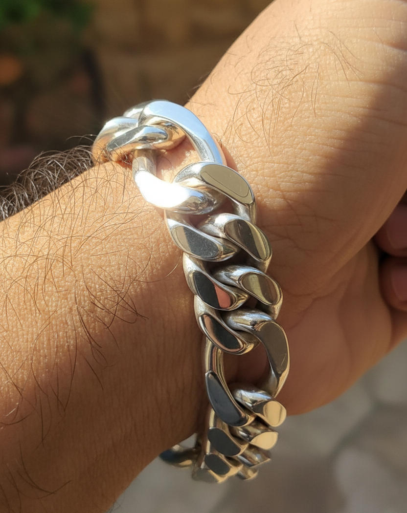 heavy curb figaro link bracelet men