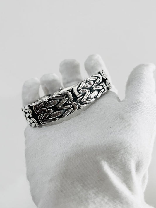 8" Men's Dragon Bone Viking Bracelet: Oxidized 925 Sterling Silver