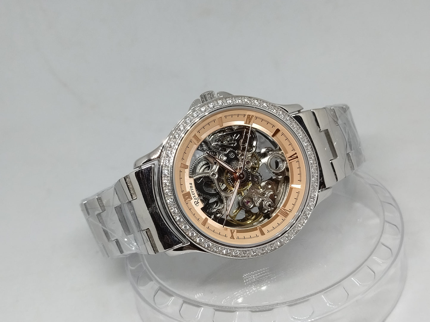 Men Luxury Silver 925 Sterling Silver Bling Simulated Diamond Bracelet Watch