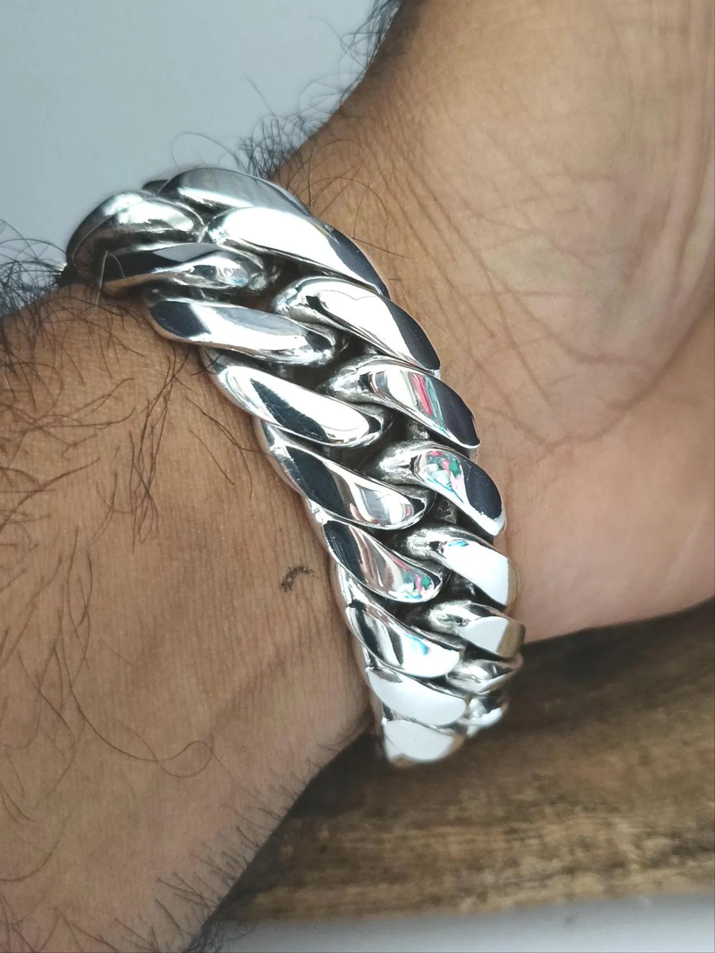 Men's 8.5" 195g Heavy Cuban Curb Chain Link Solid Sterling Silver 925 Biker Bracelet