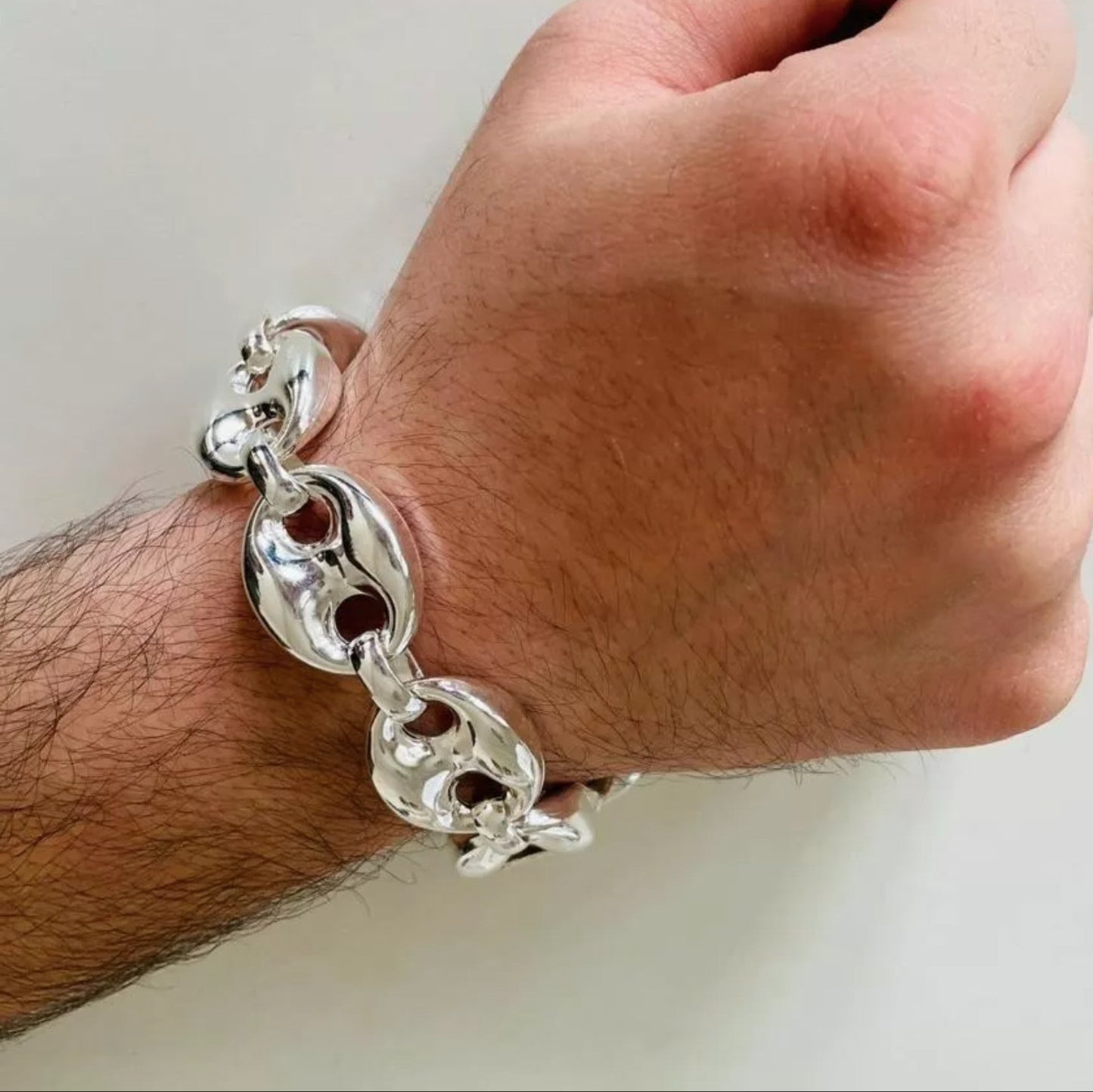 Mens Puffed Marina Link Chain Bracelet