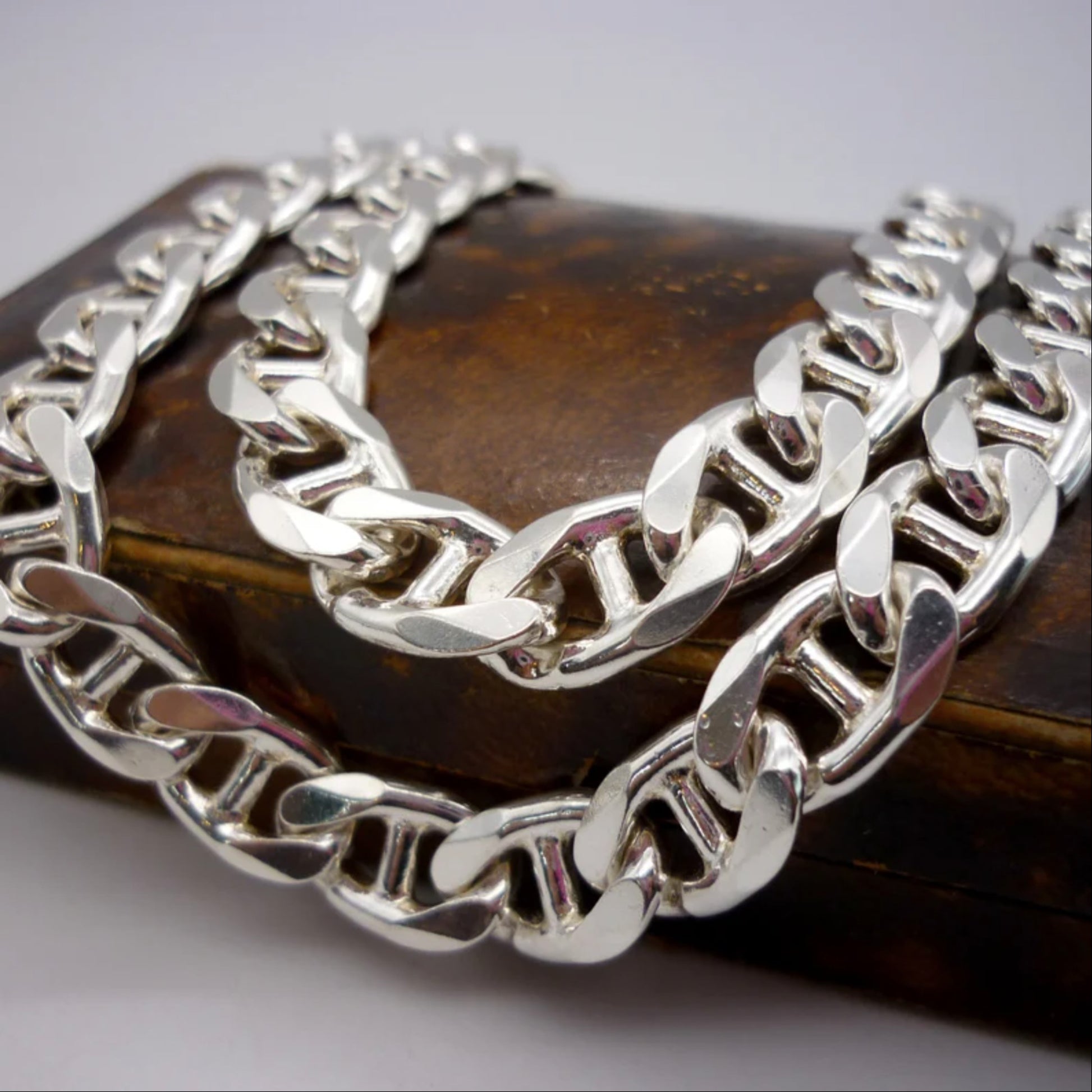 Italian chain-Mariner Link Chain Necklace Heavy 925 Solid Sterling Silver Italy Vintage Men’s 24