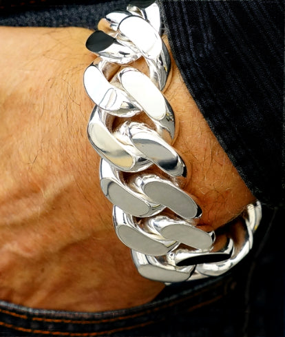 Men 925 Sterling Silver Thick and heavy Solid Cuban Curb Link Chain Bracelet 20mm