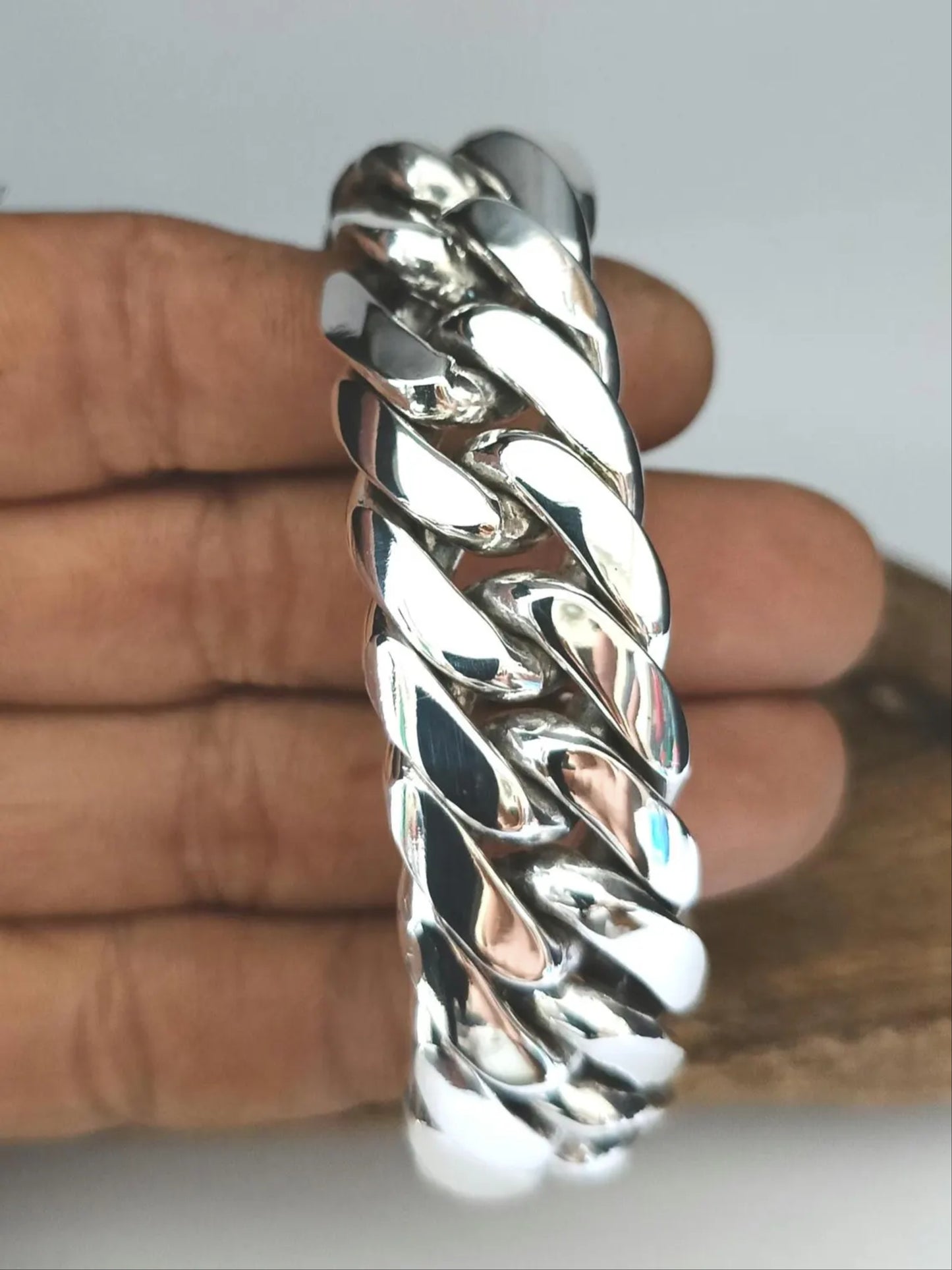 Men 925 Sterling Silver Thick and heavy Cuban link bracelet handmade