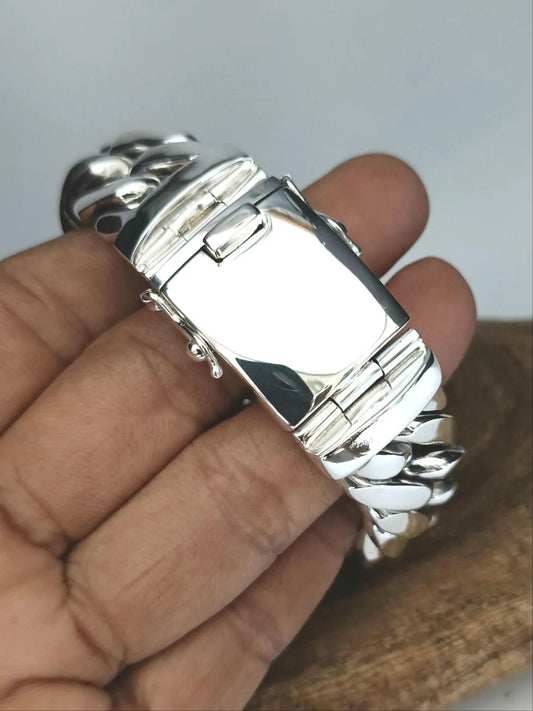 Men 925 Sterling Silver Thick and heavy Cuban link bracelet handmade