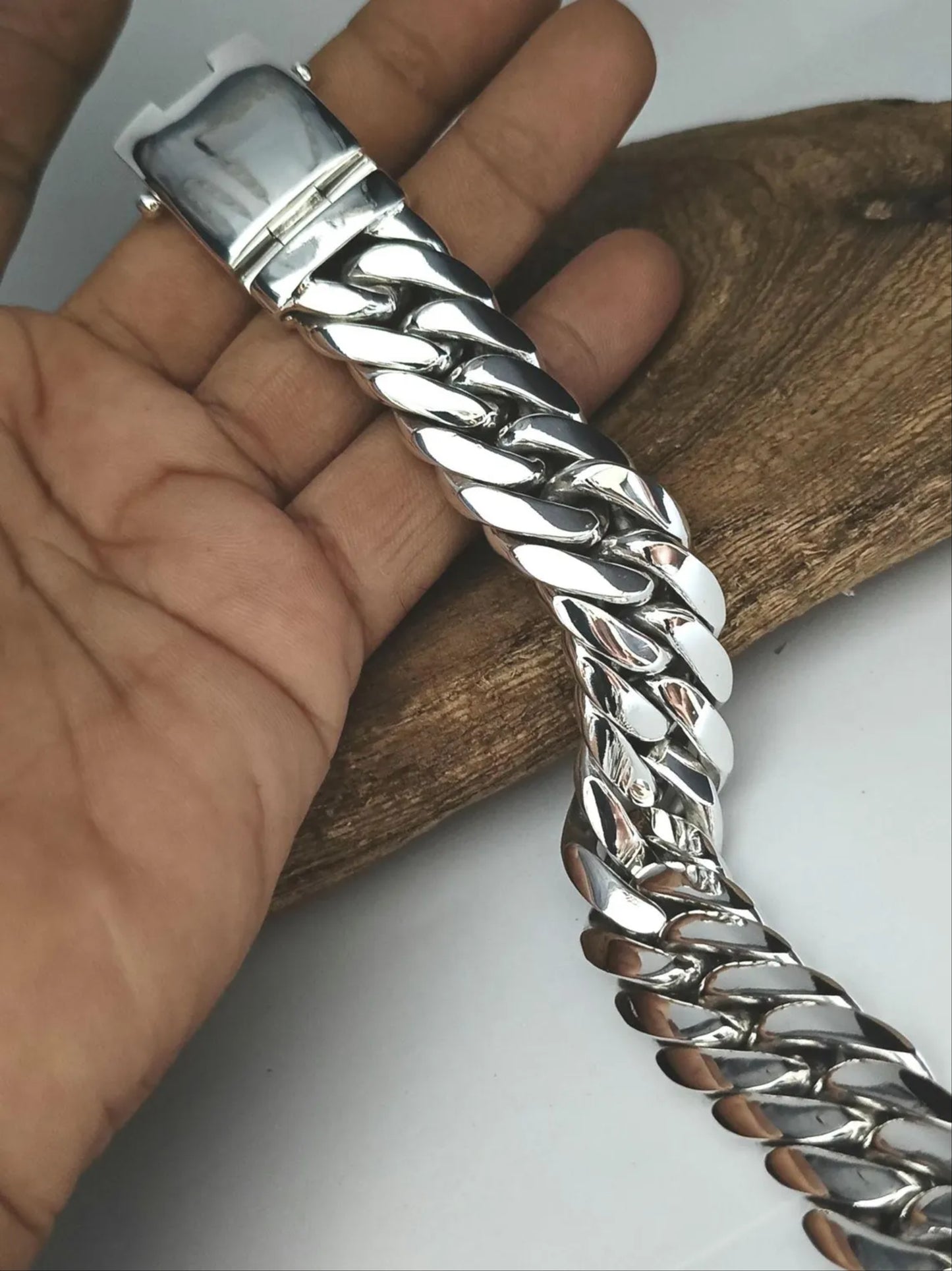 Men 925 Sterling Silver Thick and heavy Cuban link bracelet handmade