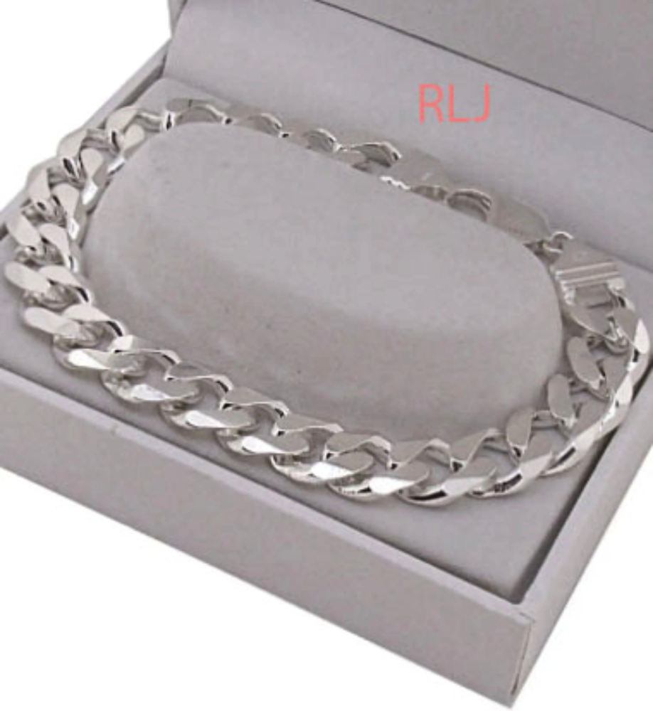 Men 925 Sterling Silver Thick and heavy Solid Cuban Curb Link Chain Bracelet 13mm