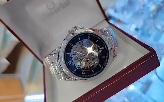 Men's Silver Chrome Black Automatic Mechanical Wrist Watch-2