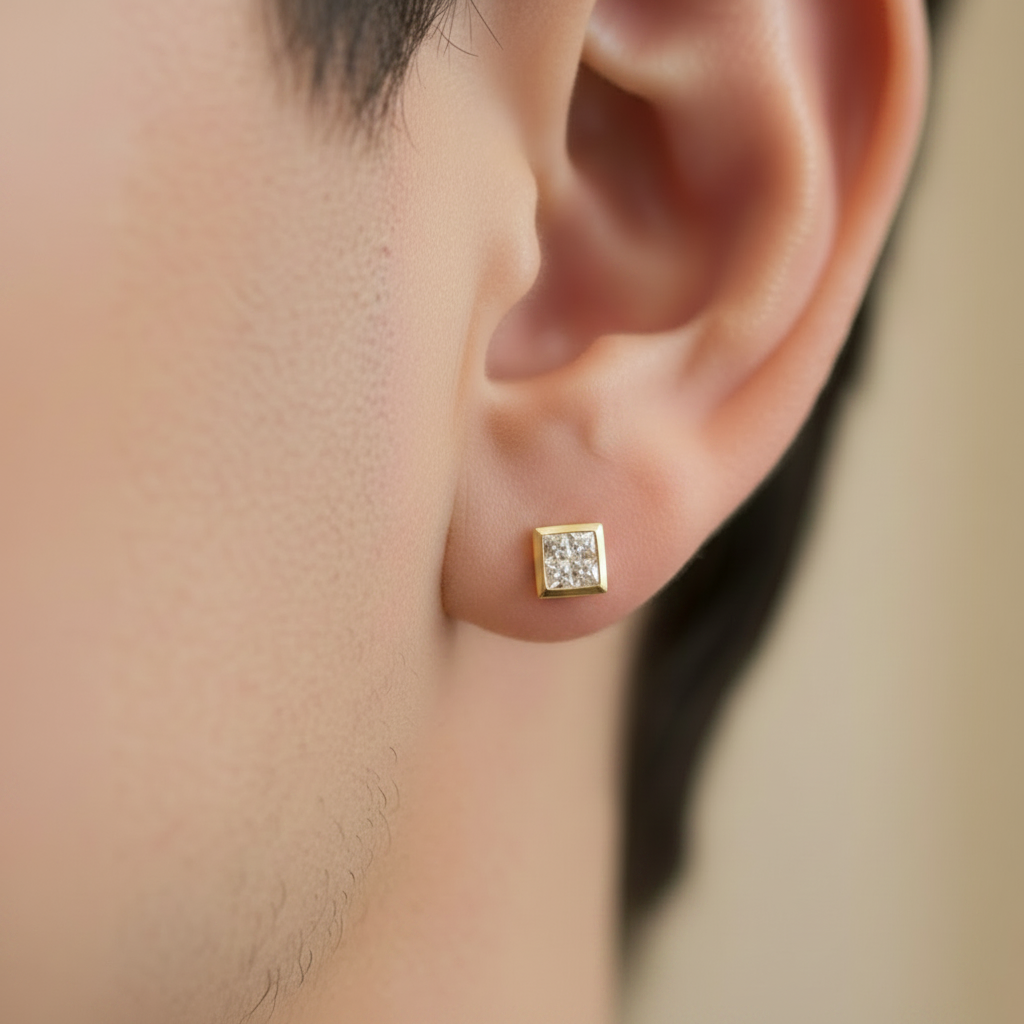 Men's 14K Gold diamond stud earrings 