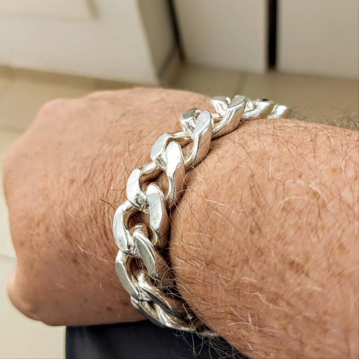 Men's sterling silver bracelet, chunky bracelet 20mm
