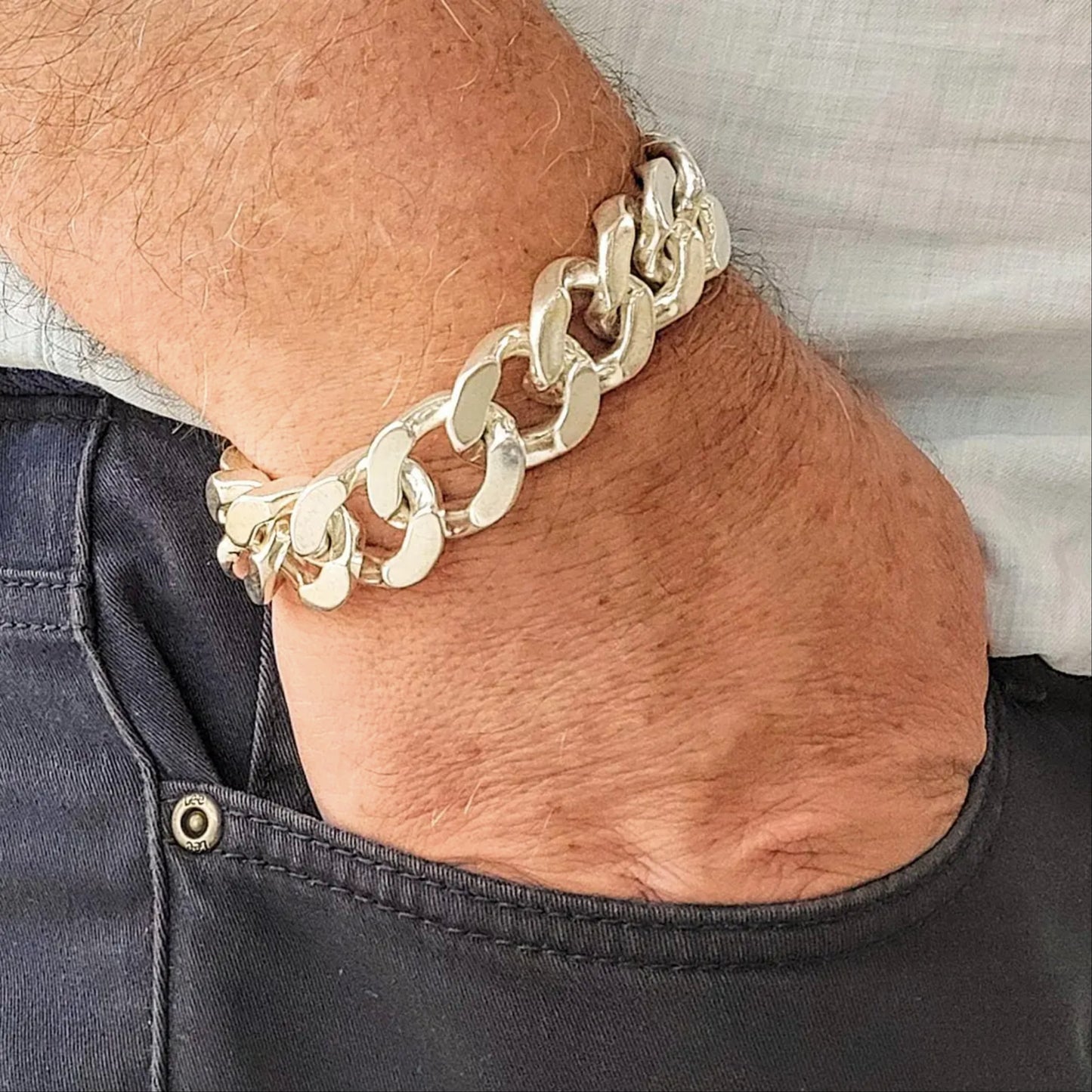 Men's sterling silver bracelet, chunky bracelet 20mm