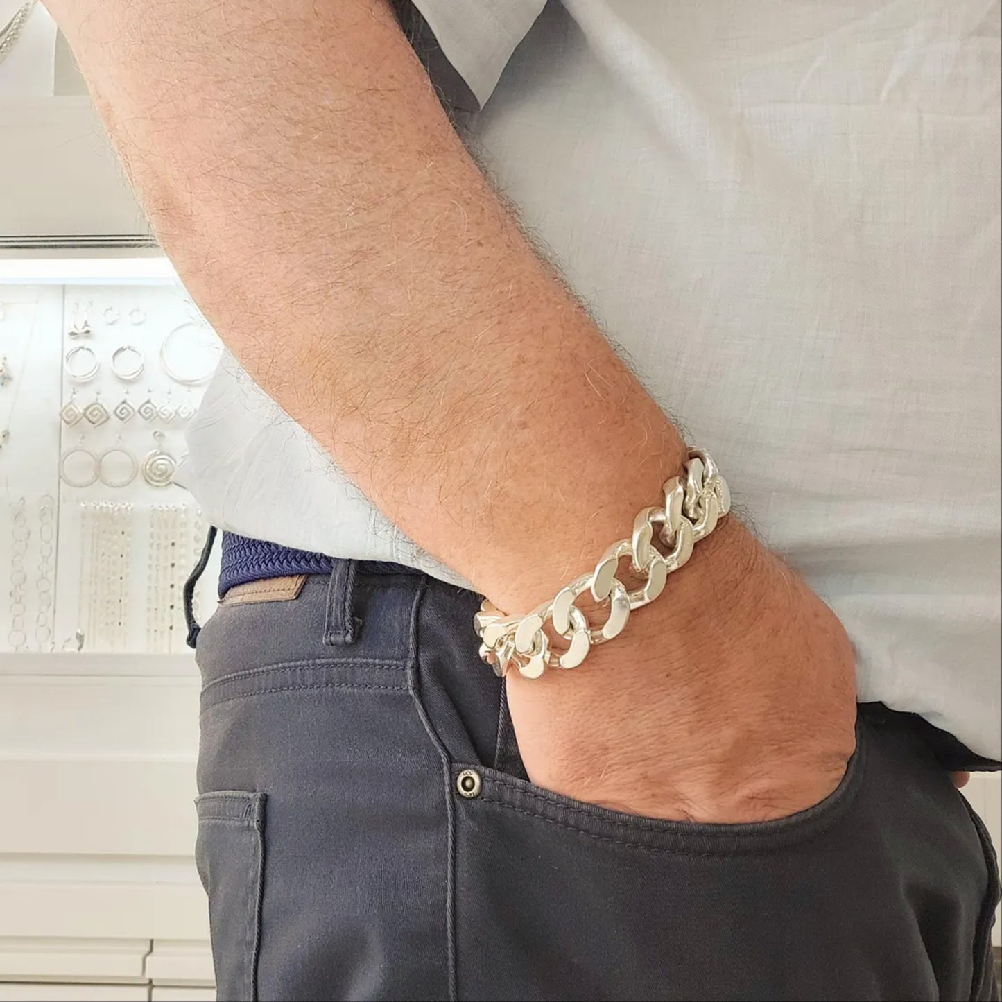 Men's sterling silver bracelet, chunky bracelet 20mm