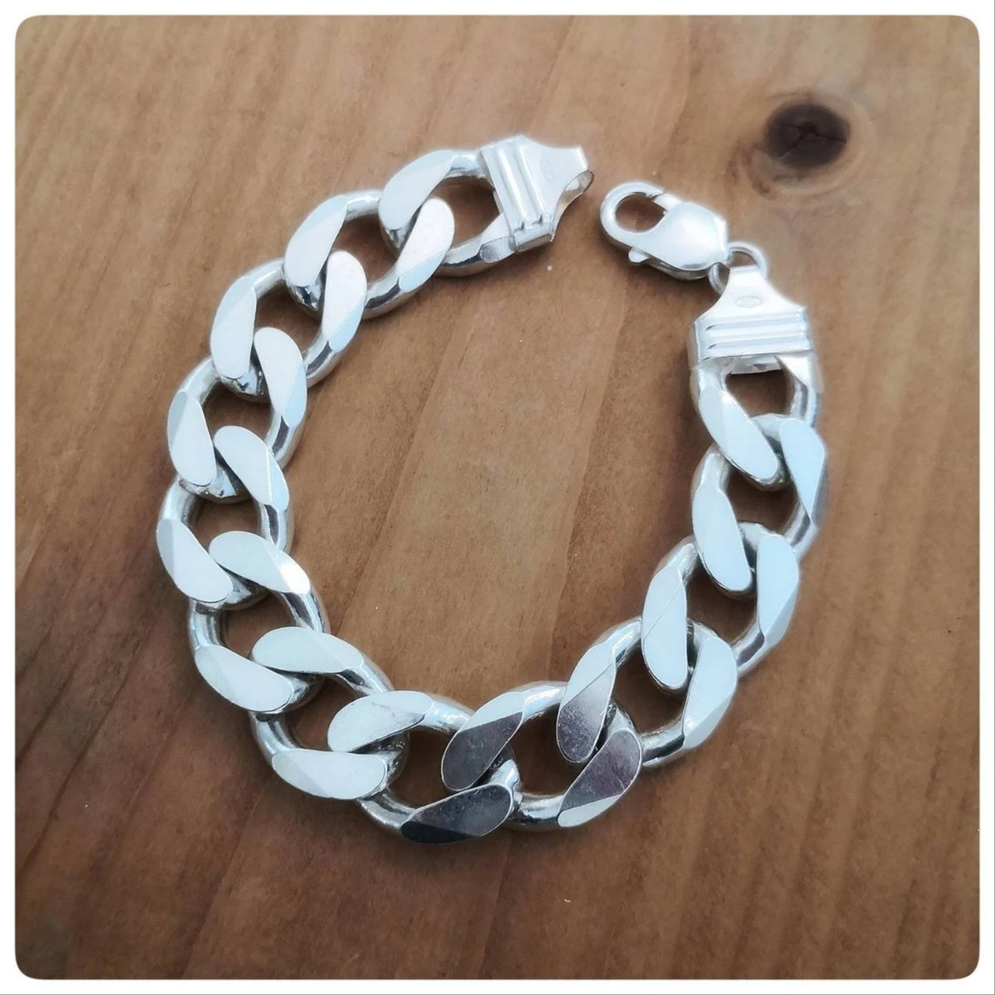 8.5" 80g Men's Heavy Biker Bracelet, Cuban Curb Chain Link Bracelet, Mens Sterling Silver Bracelet