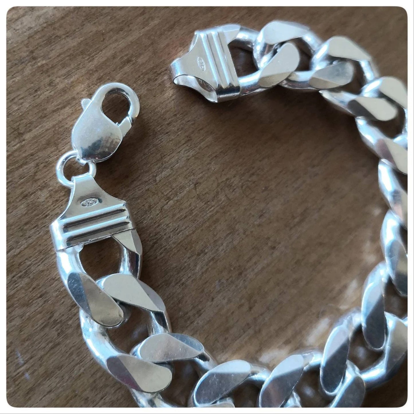 8.5" 80g Men's Heavy Biker Bracelet, Cuban Curb Chain Link Bracelet, Mens Sterling Silver Bracelet