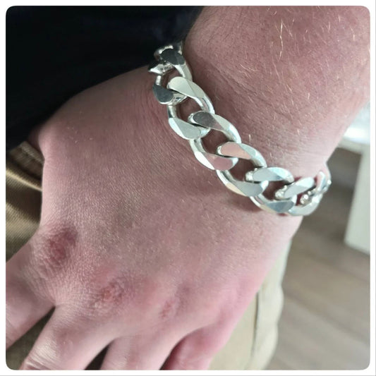 8.5" 80g Men's Heavy Biker Bracelet, Cuban Curb Chain Link Bracelet, Mens Sterling Silver Bracelet
