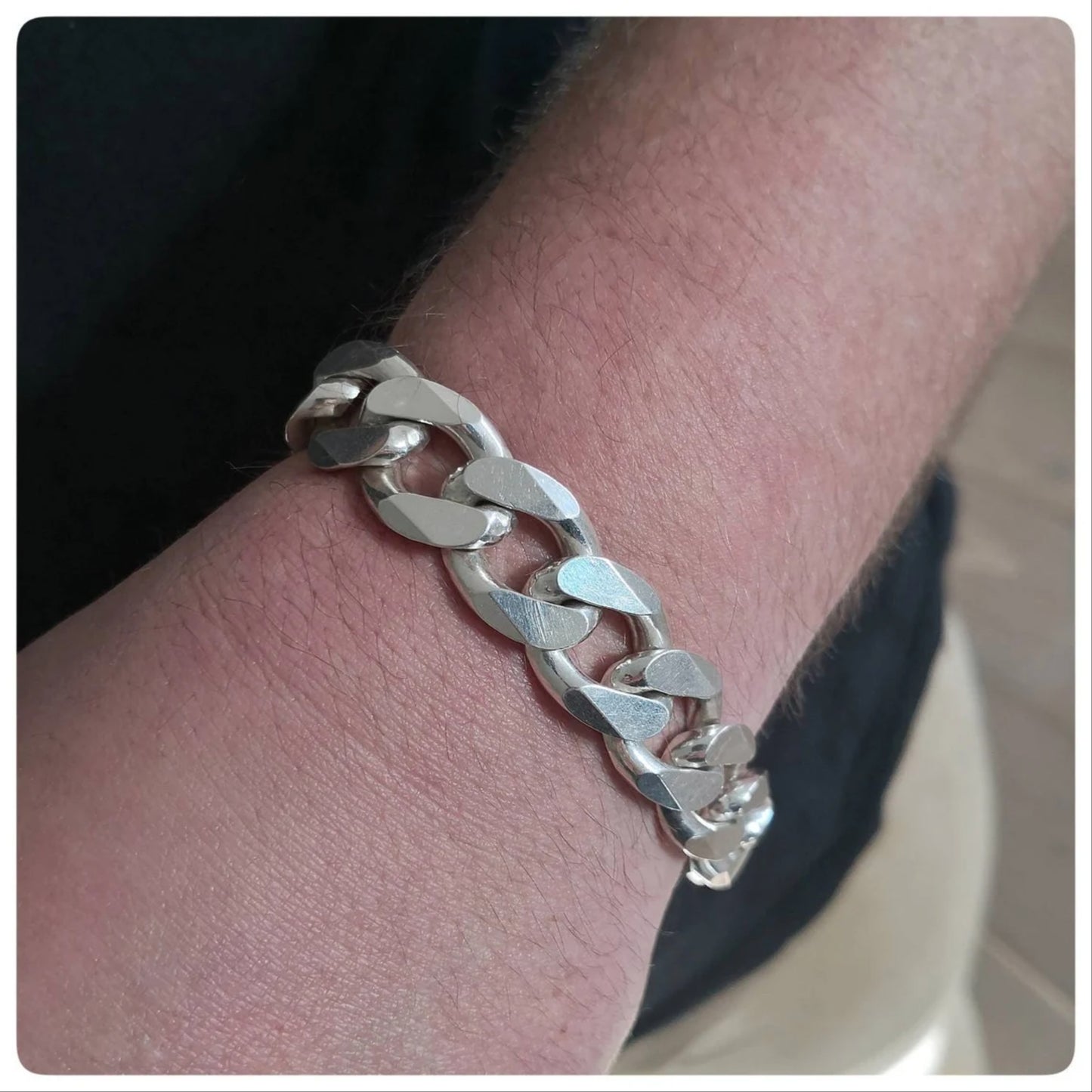 8.5" 80g Men's Heavy Biker Bracelet, Cuban Curb Chain Link Bracelet, Mens Sterling Silver Bracelet