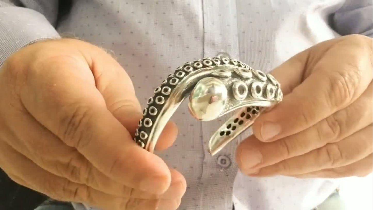 Oktopus Manschettenarmband 925 Silber