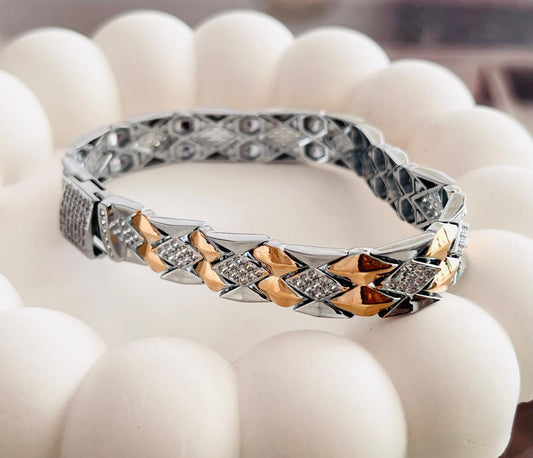 Three Tone Snake Bracelet Real 925 Sterling Silver Men's