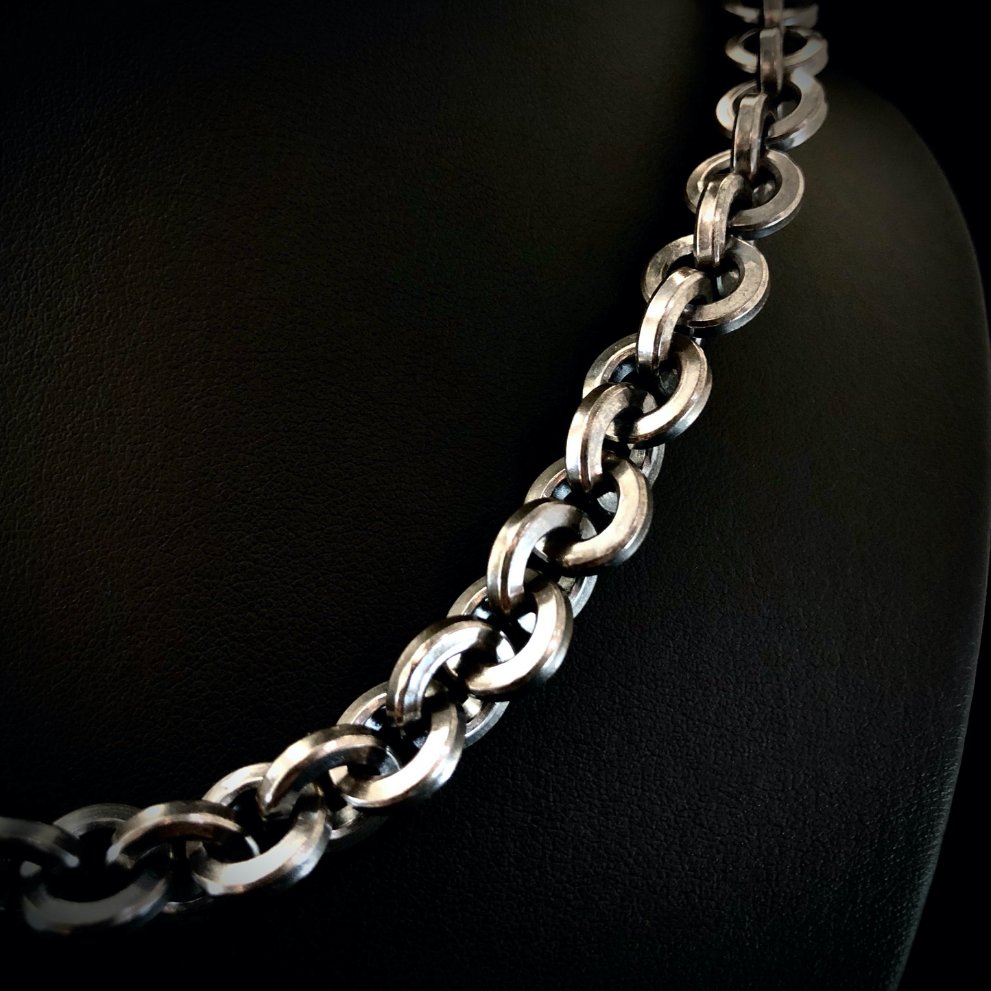 Unique Mens Oxidised Silver Necklace: 925 Sterling Silver Cable Chain with Intricate Design-Mens One-of-a-Kind Solid Silver Jewelry