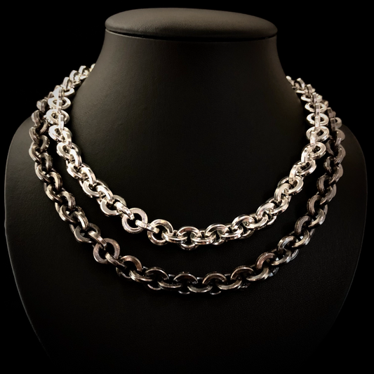 Unique Mens Oxidised Silver Necklace: 925 Sterling Silver Cable Chain with Intricate Design-Mens One-of-a-Kind Solid Silver Jewelry