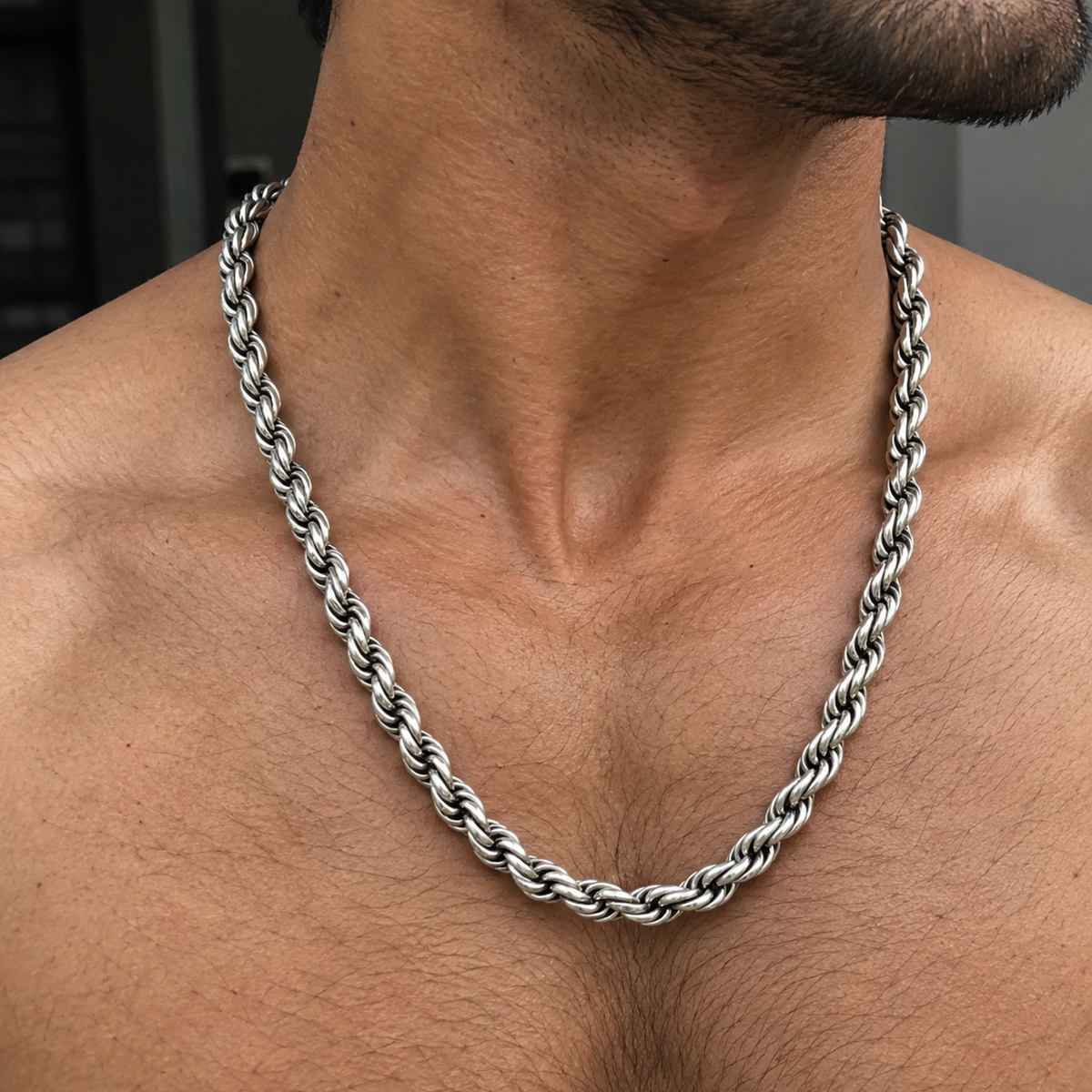Real Solid 925 Silver Rope Chain Men's