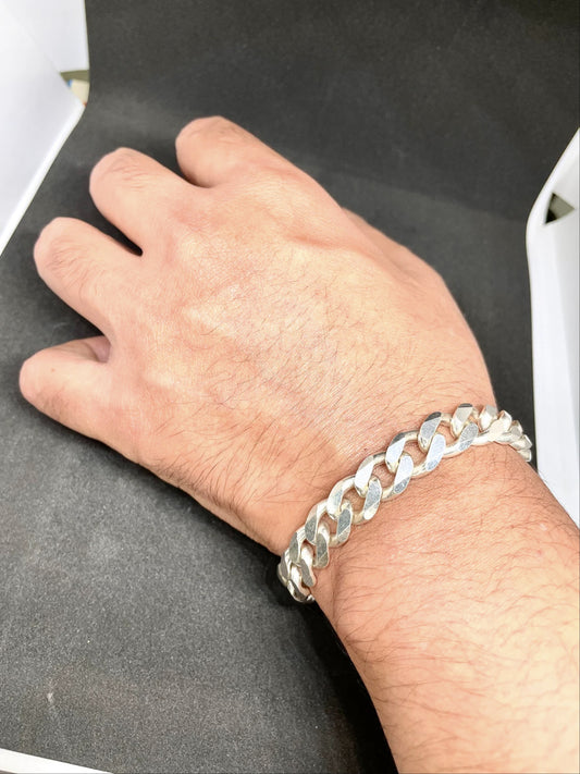 Solid 925 Sterling Silver Cuban Link Men's Chain Bracelet Bikers
