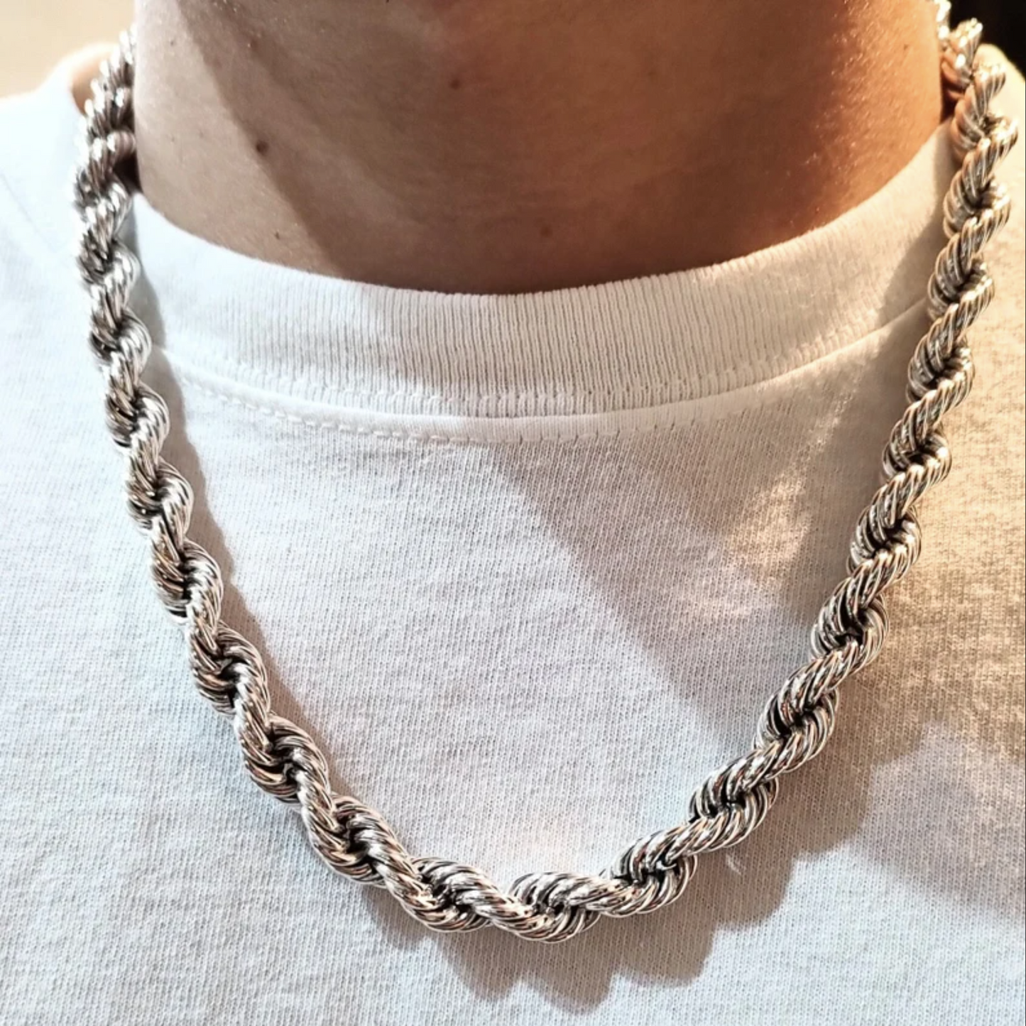 Silver Solid Jumbo Hip Hop Rope Chain 8 mm x 22 inches long