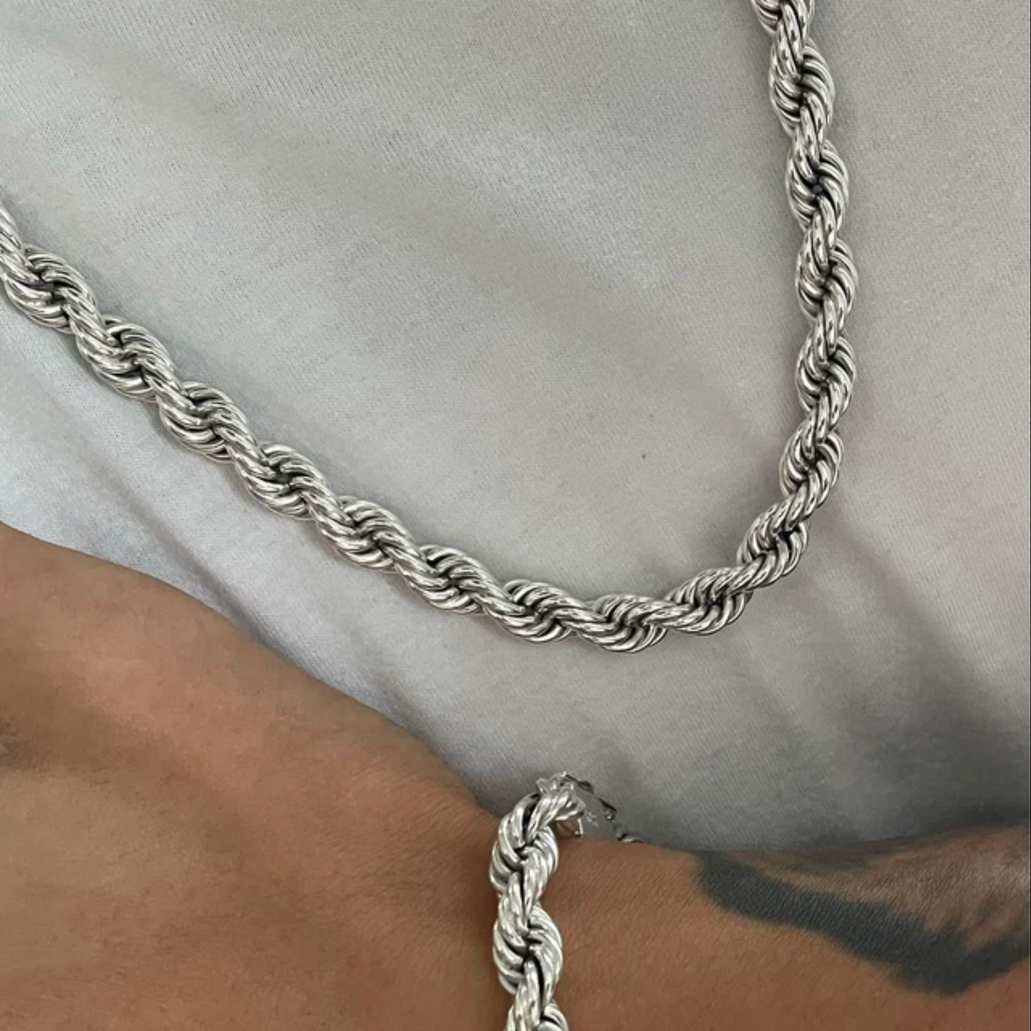 Silver Solid Jumbo Hip Hop Rope Chain 8 mm x 22 inches long