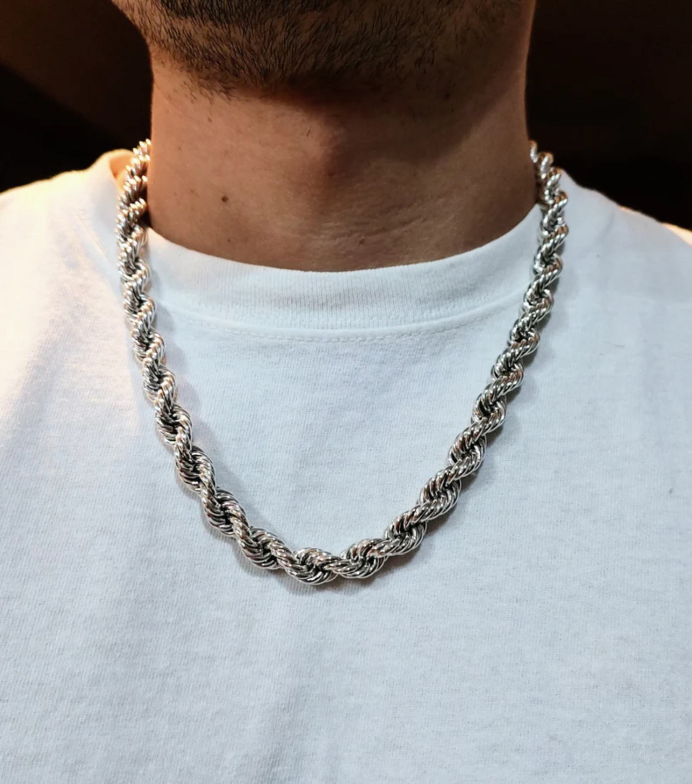 Silver Solid Jumbo Hip Hop Rope Chain 8 mm x 22 inches long