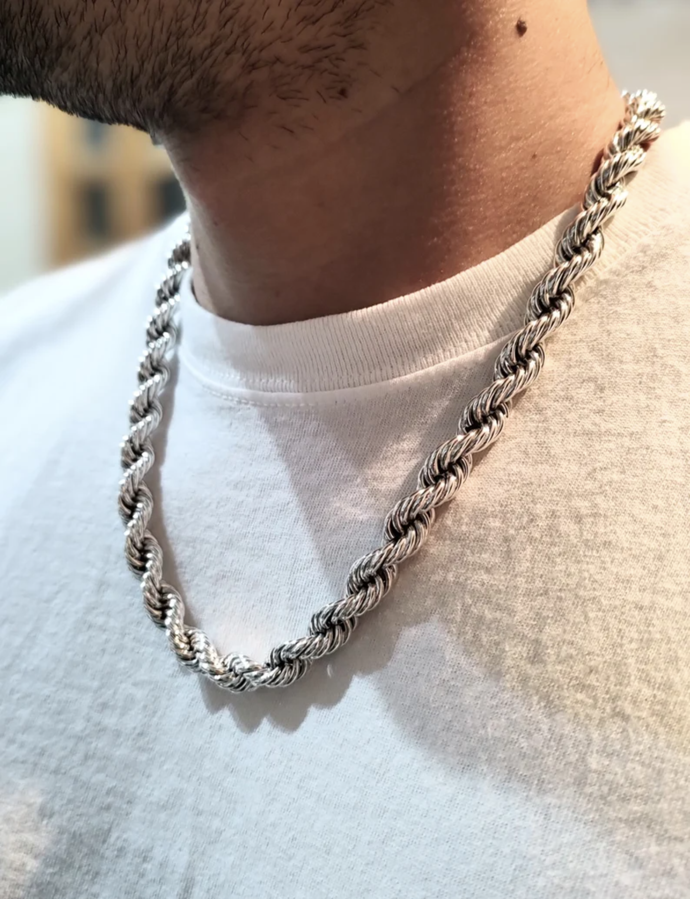 Silver Solid Jumbo Hip Hop Rope Chain 8 mm x 22 inches long