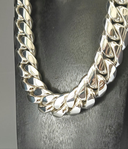 Solid Silver Curb Chain Necklace - Heavy Cuban Link 23mm