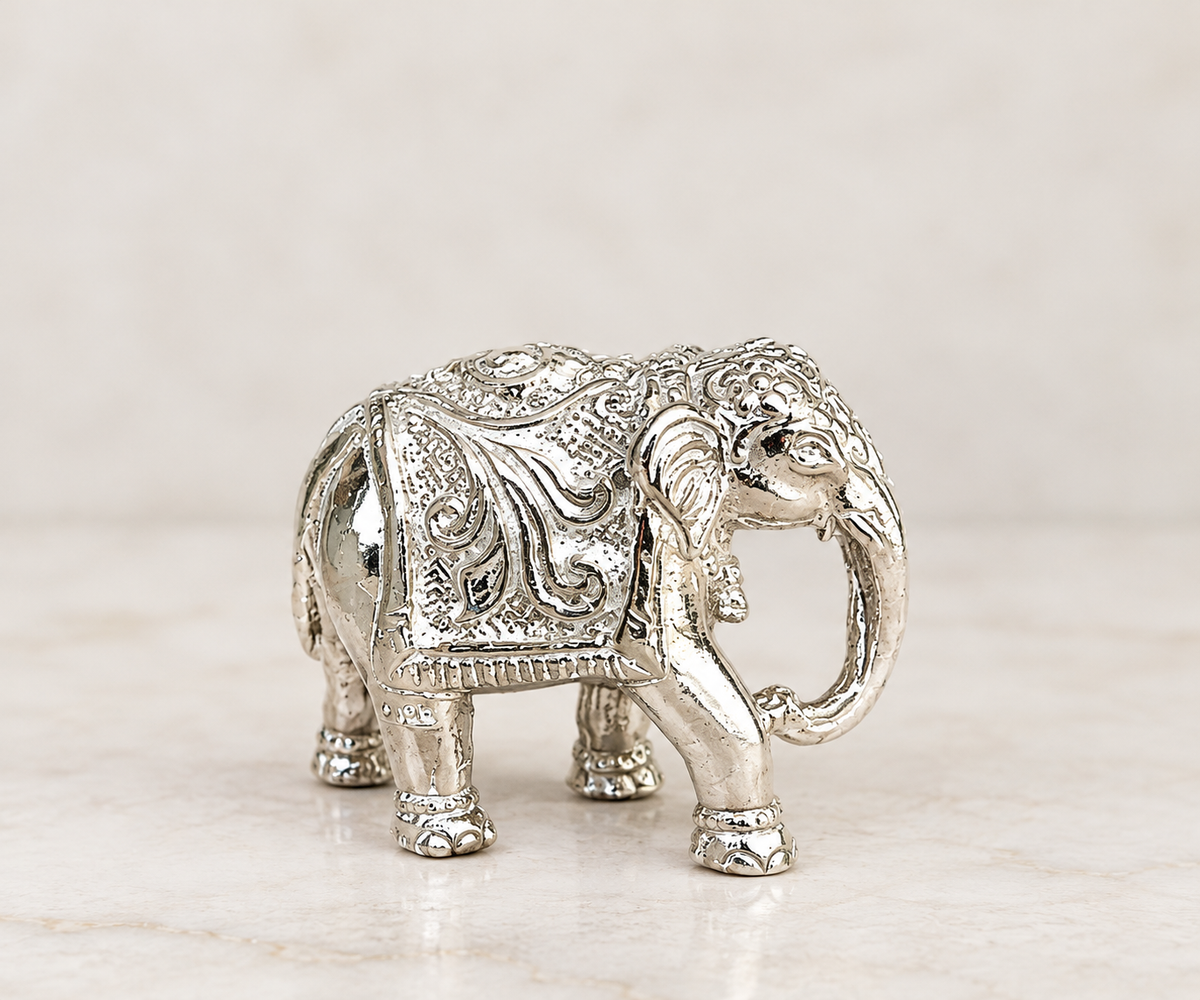 Sterling Silver Elephant Figurine | Spiritual Home Decor & Good Luck Gift