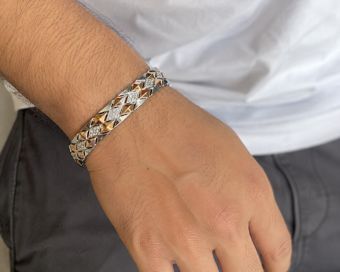Three Tone Snake Bracelet Real 925 Sterling Silver Men's