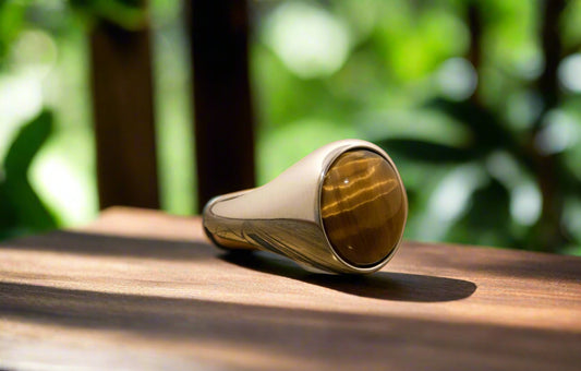 Tiger's Eye Statement Ring – Solid 925 Sterling Silver & Gold, Custom Handmade, Symbol of Power & Prosperity