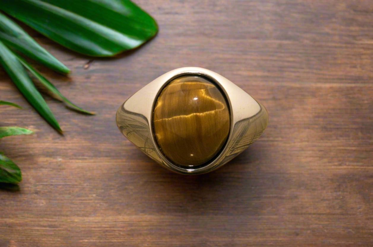 Tiger's Eye Statement Ring – Solid 925 Sterling Silver & Gold, Custom Handmade, Symbol of Power & Prosperity