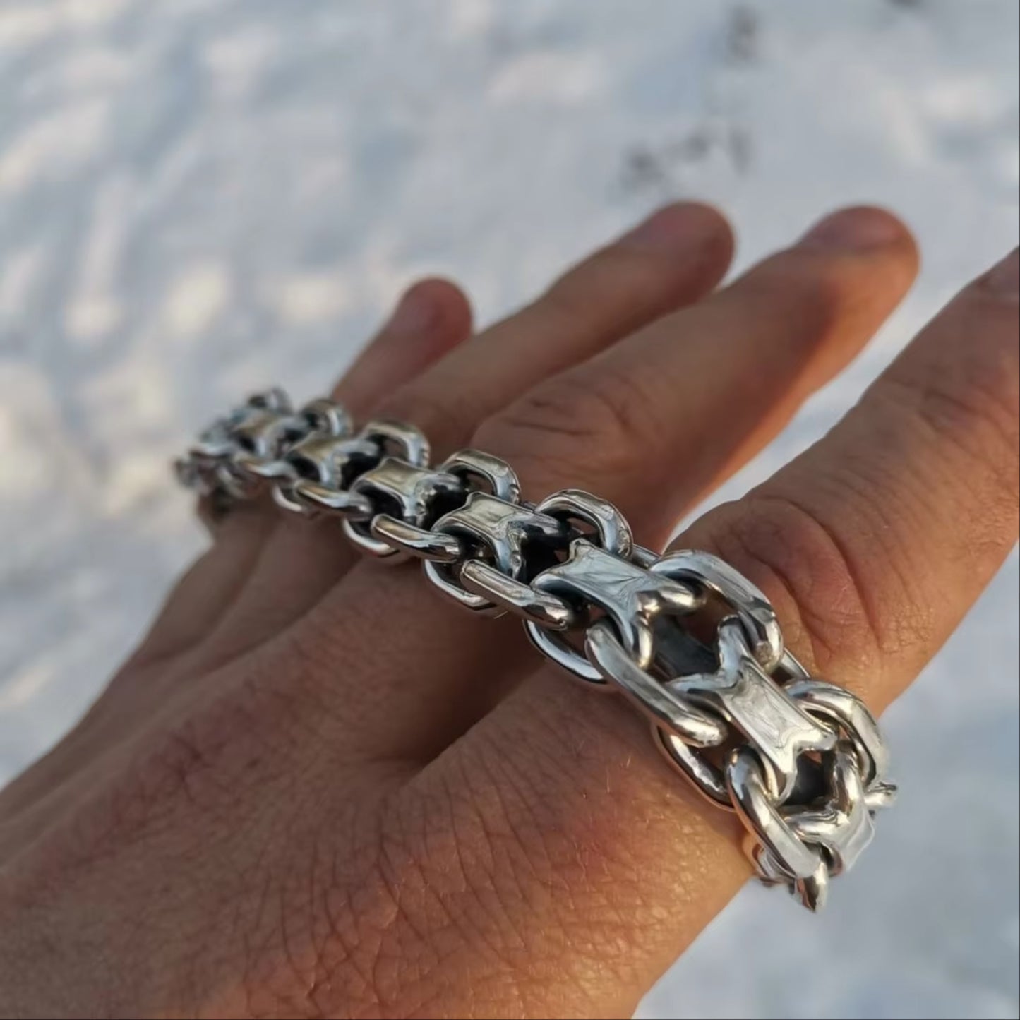 Unique-Unusual-Very Heavy Mens Silver Bracelet