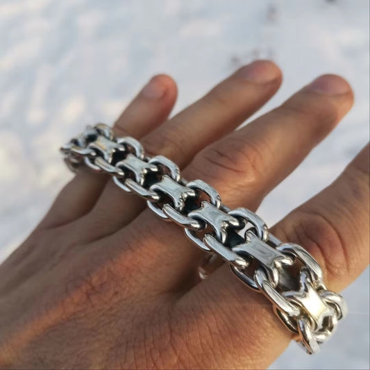 Unique, Unusual, Very Heavy Mens Silver Bracelet