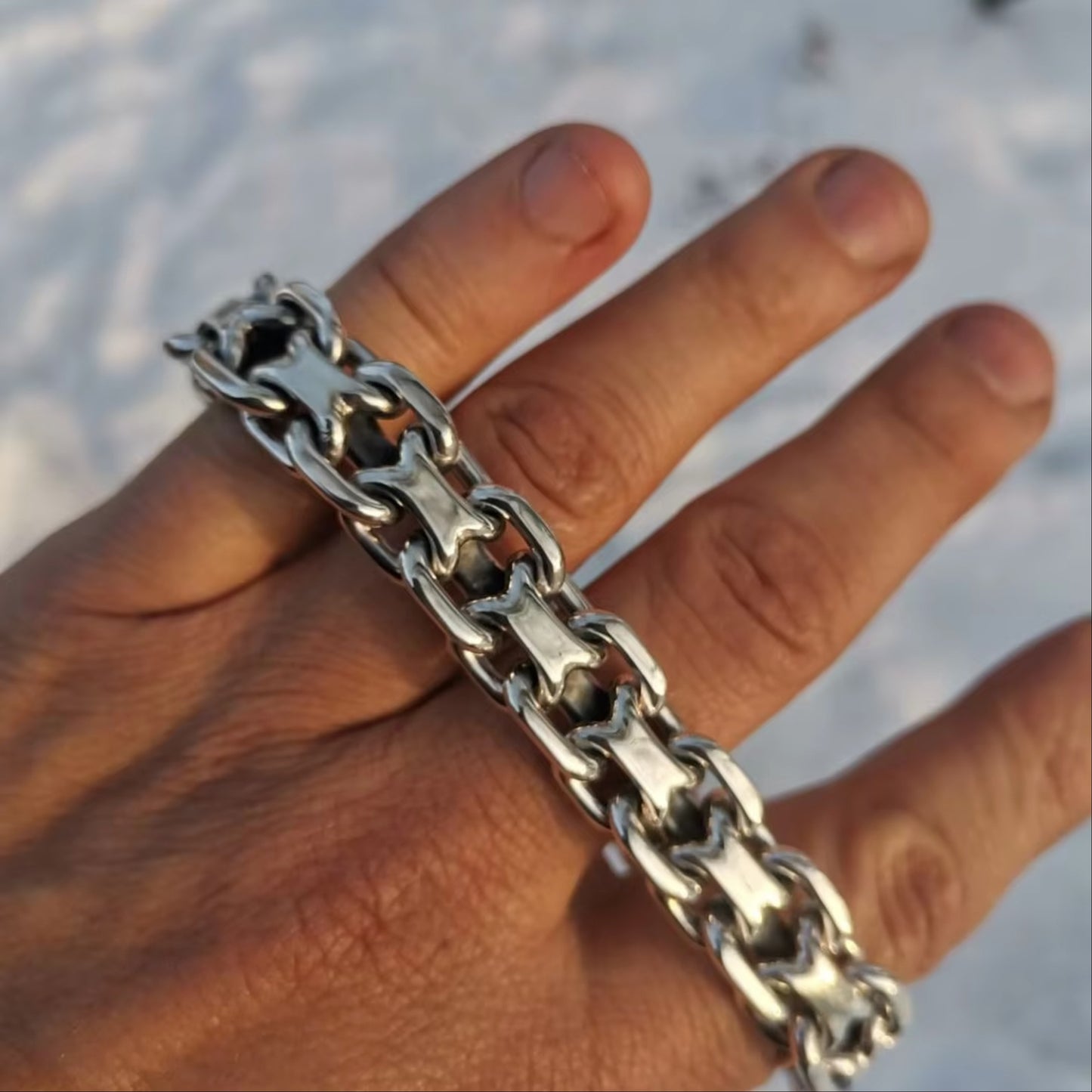 Unique-Unusual-Very Heavy Mens Silver Bracelet