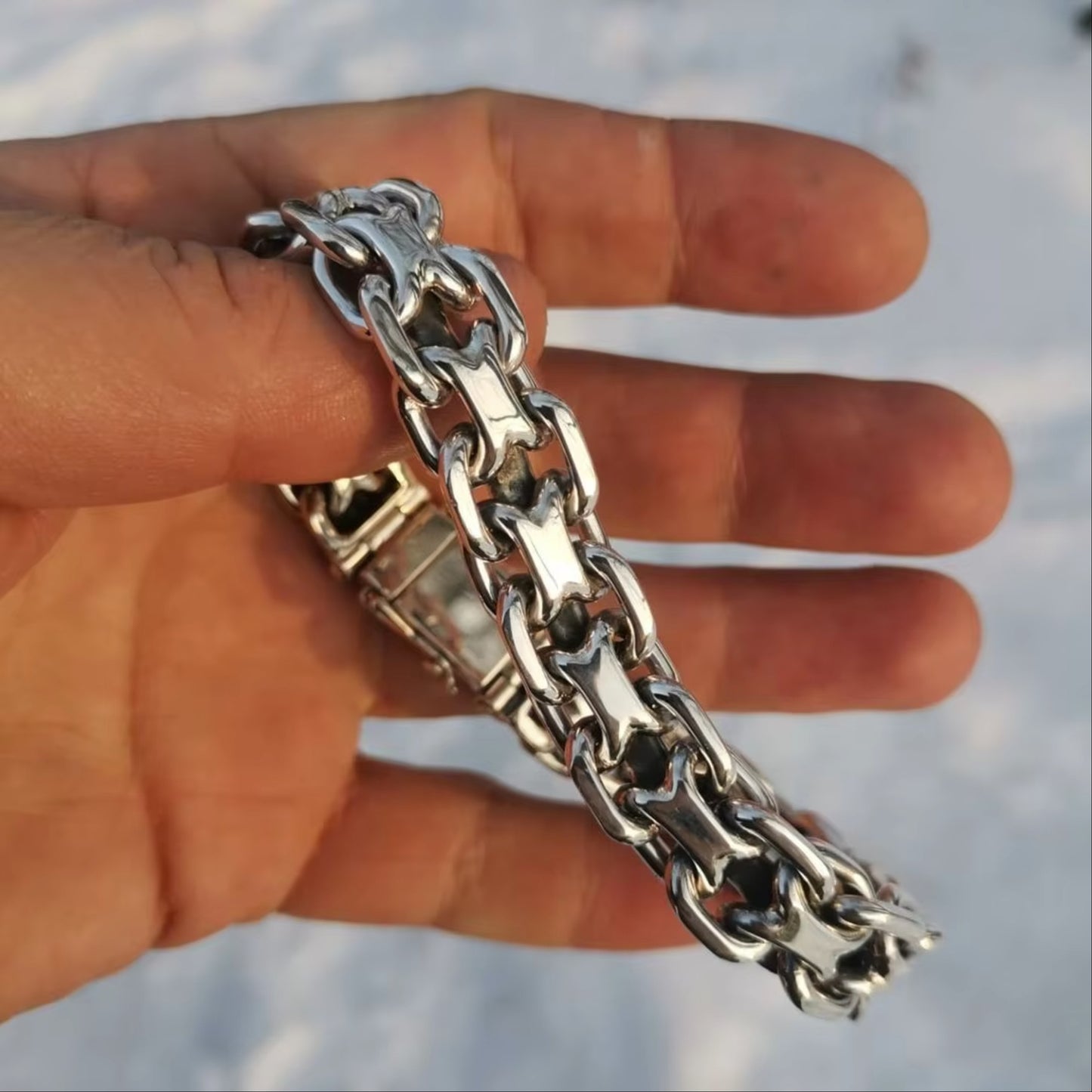 Unique-Unusual-Very Heavy Mens Silver Bracelet