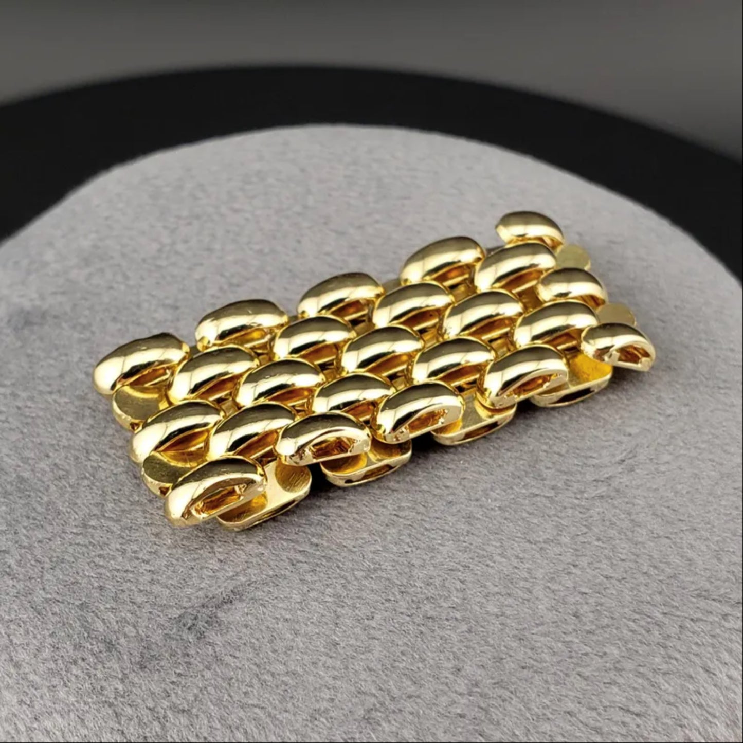 14k Yellow Gold 5-Row Flexible Panther Link Chain Band - Oval Bubble Link Chain Ring