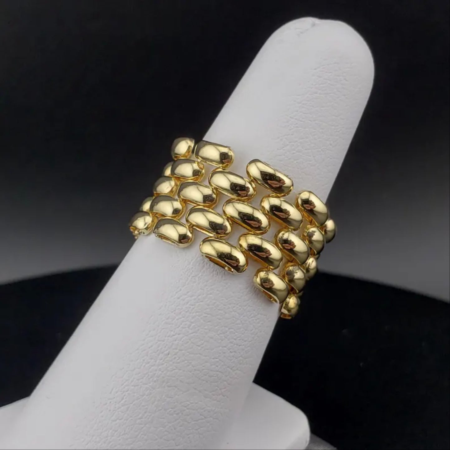 14k Yellow Gold 5-Row Flexible Panther Link Chain Band - Oval Bubble Link Chain Ring